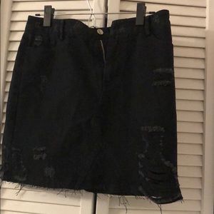 Black distressed jean skirt